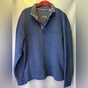Orvis Men’s Blue 1/4 Zip Front Long Sleeve Mock Neck Snap Pullover Sweatshirt